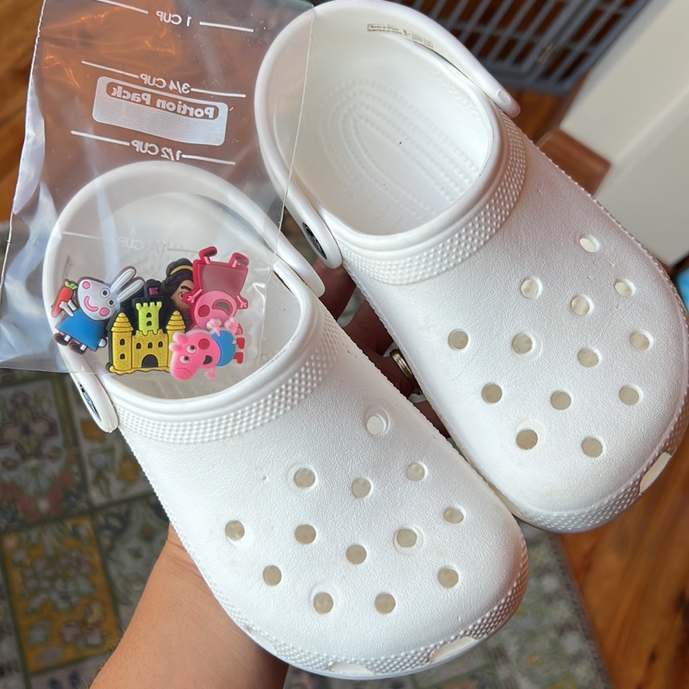 White Crocs w/ Princess & Peppa Jibbitz